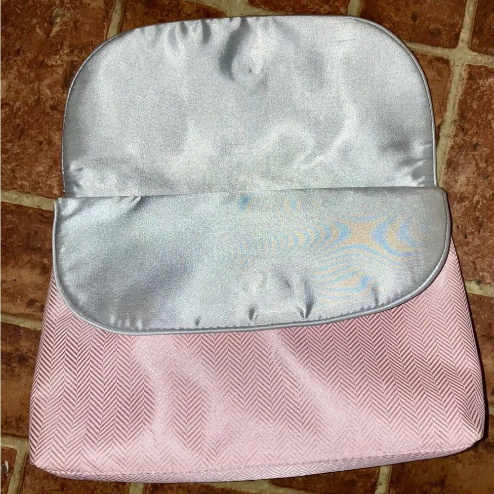 RL Pink Fold-Over Makeup Cosmetic Bag with Silver Trim - Picture 3 of 5